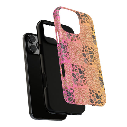 Tough Phone Case – Coffee Bean & Tiger Print with Gradient Background