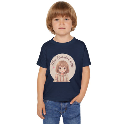 "Cute anime girl graphic baby t-shirt with text Main Character Energy, front view."