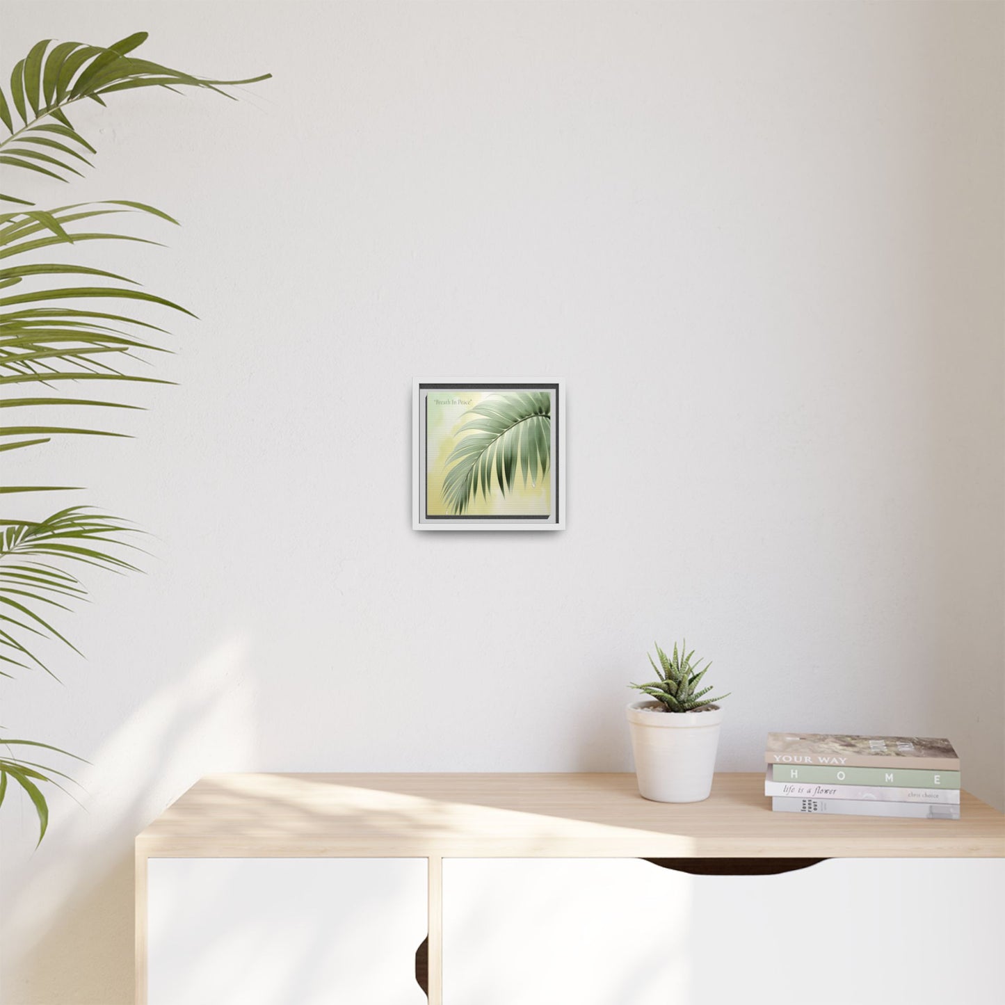 "Minimalist Palm Leaf Matte Canvas Wall Art - Framed Botanical Print"