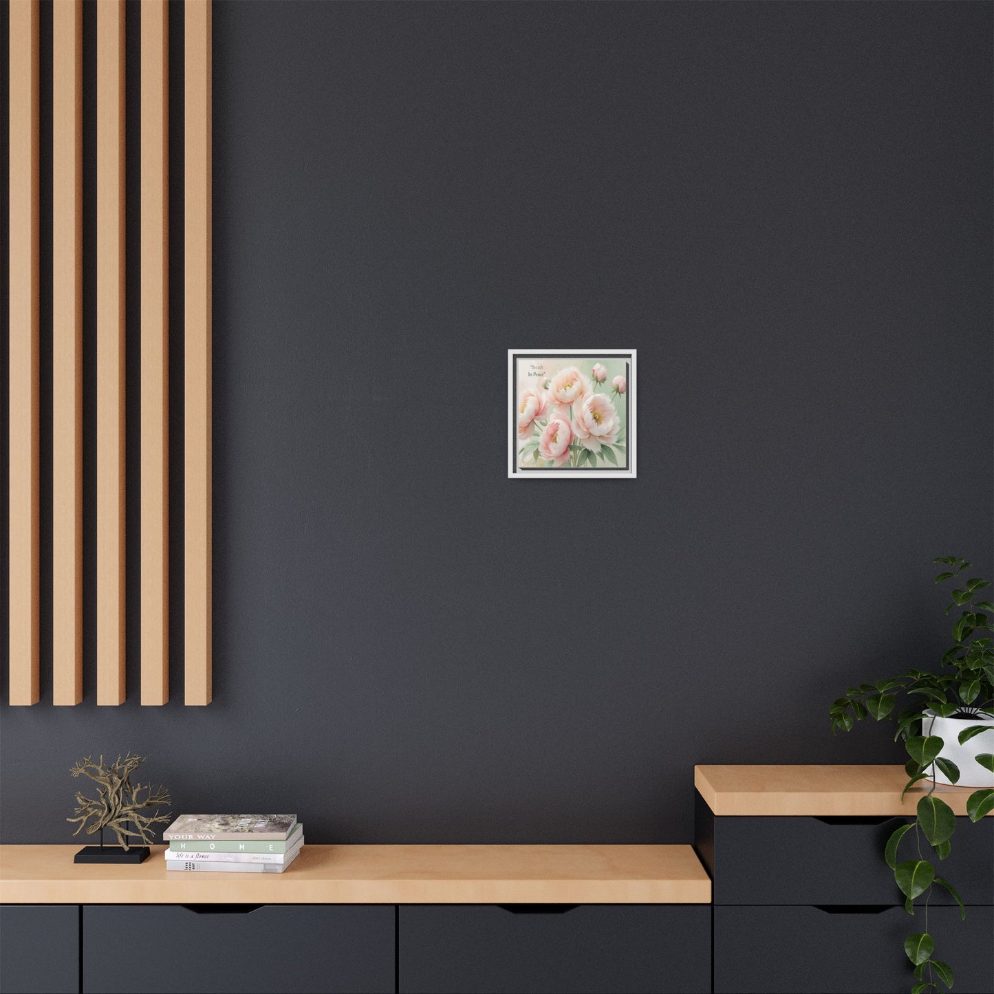soft bloom pink flowers framed matte canvas. the delicate floral artwork bring fresh and soothing aesthetic