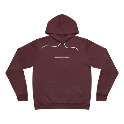 Maroon hoodie with white text on a white background