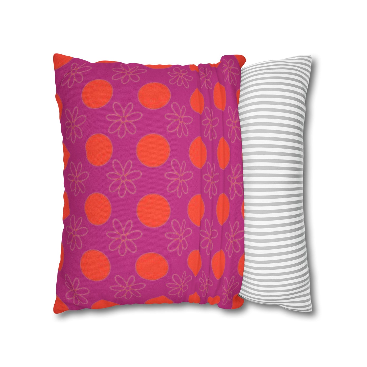 Purple & Orange Polka Dot Square Pillowcase –Soft Spun Polyester