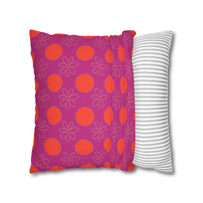 Purple & Orange Polka Dot Square Pillowcase –Soft Spun Polyester