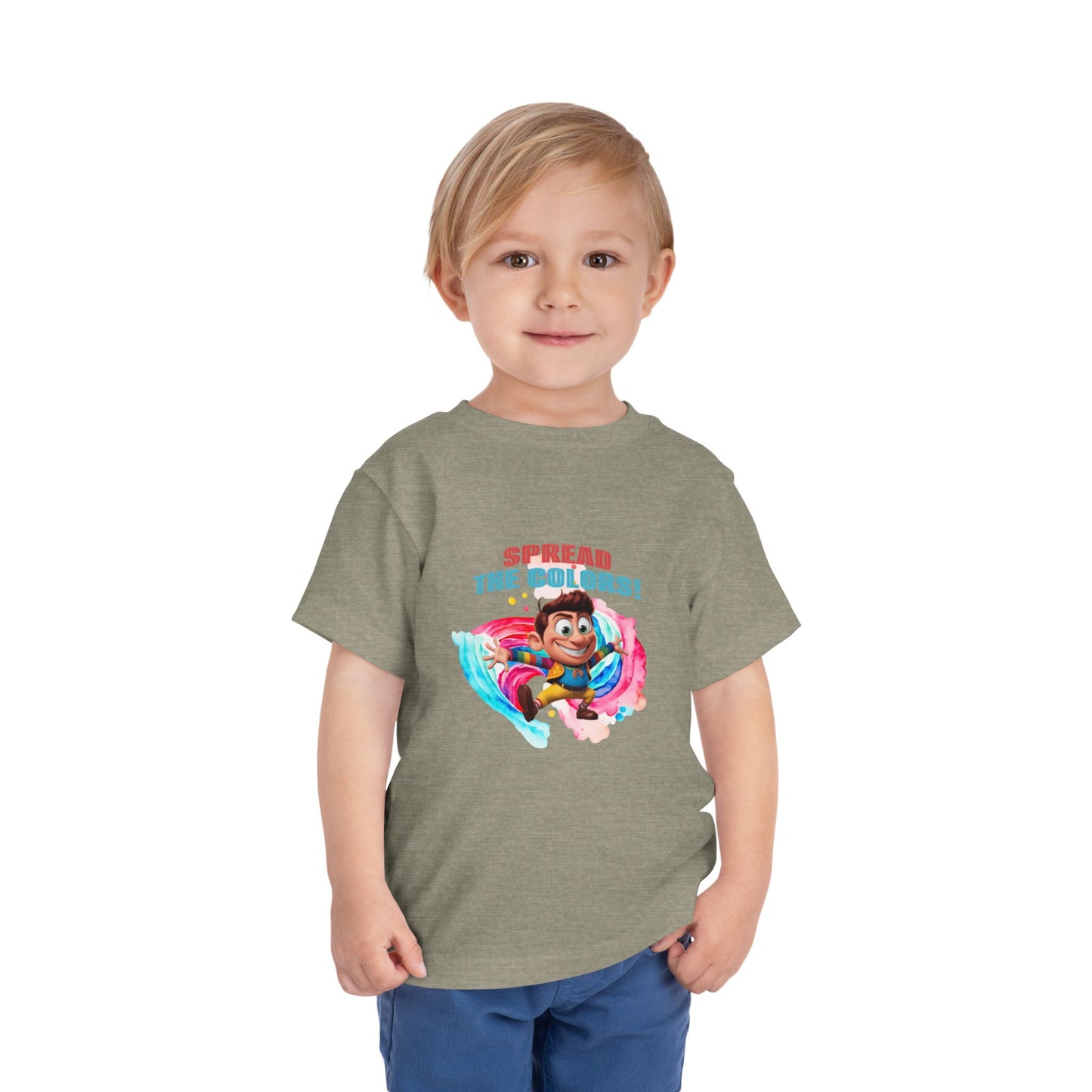 "Spread the Colors! Vibrant Cartoon Toddler Short Sleeve Tee-shirt for Kids & Youth"