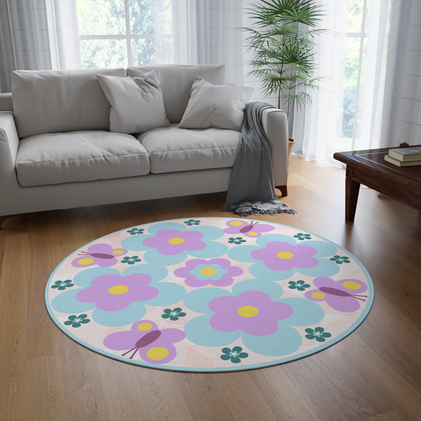 Floral Round Rug – Elegant Botanical Print for Cozy Spaces