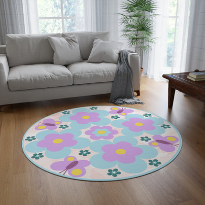 Floral Round Rug – Elegant Botanical Print for Cozy Spaces