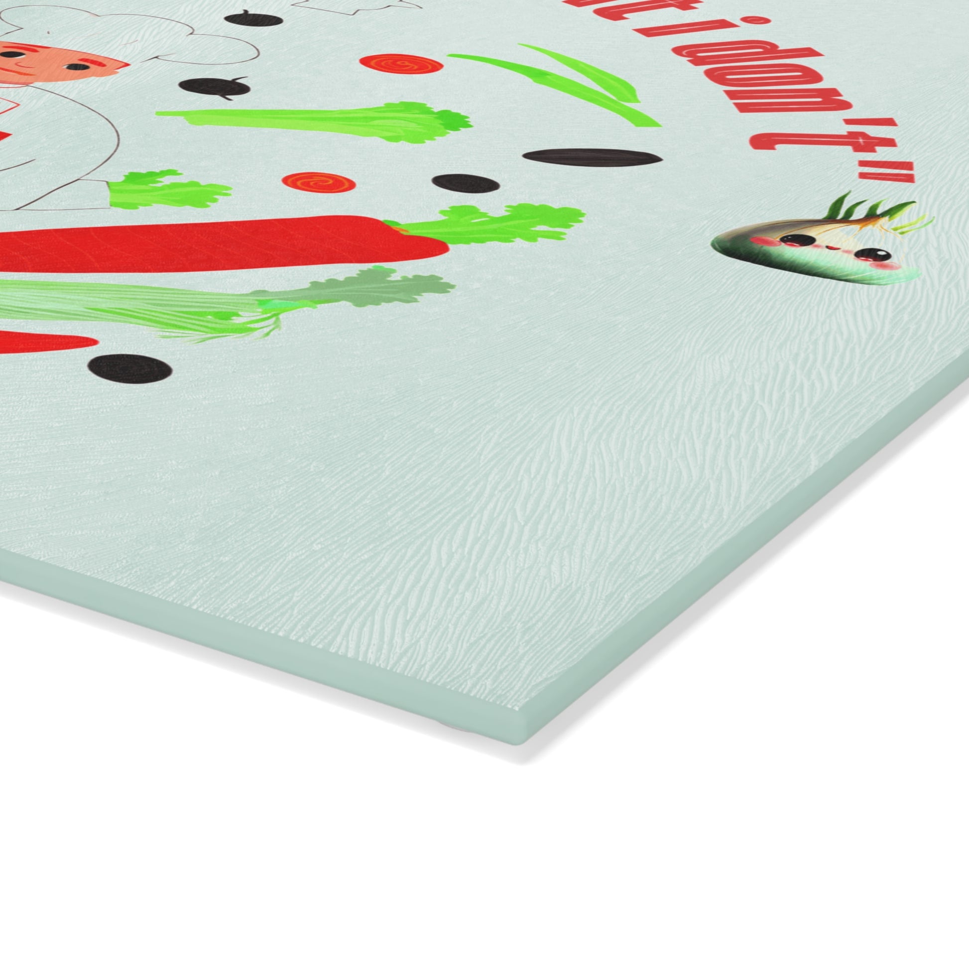 Colorful illustration of a chef surrounded by vegetables with text on a light green background