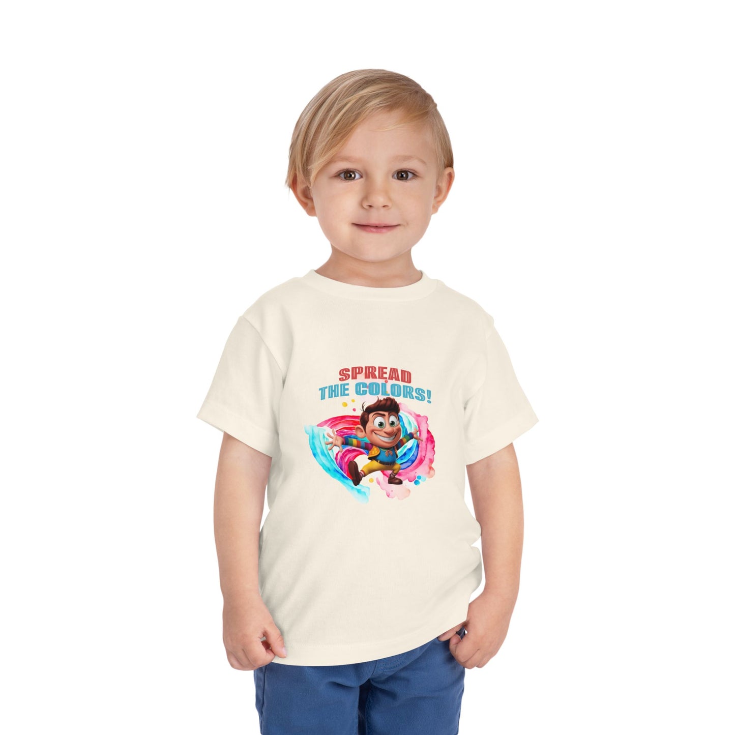 "Spread the Colors! Vibrant Cartoon Toddler Short Sleeve Tee-shirt for Kids & Youth"