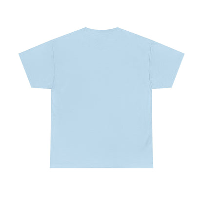 Light blue t-shirt shown from the back on a white background