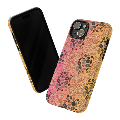 Tough Phone Case – Coffee Bean & Tiger Print with Gradient Background