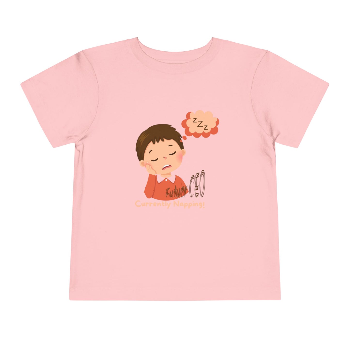 Toddler short sleeve t-shirt with sleeping child illustration and “Future CEO, Currently Napping” text