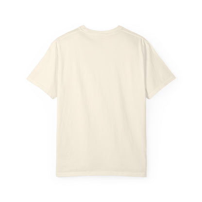 Rear view of plain back side garment-dyed t-shirt