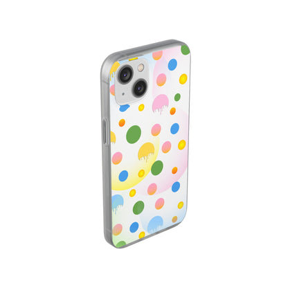 Phone case with colorful polka dot pattern on a white background