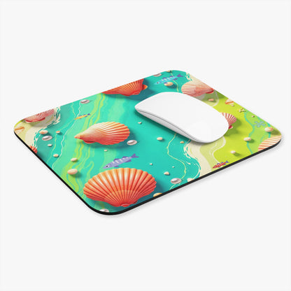 Ocean Shells Mouse Pad – Beach Scene with White Seashells Design