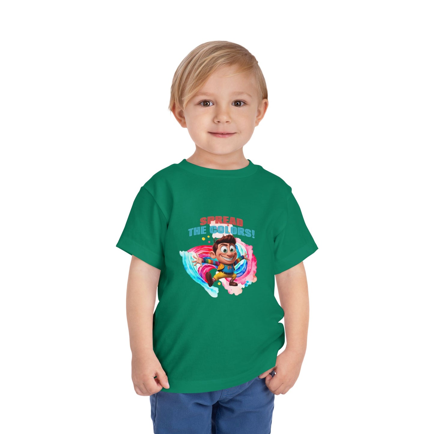 "Spread the Colors! Vibrant Cartoon Toddler Short Sleeve Tee-shirt for Kids & Youth"