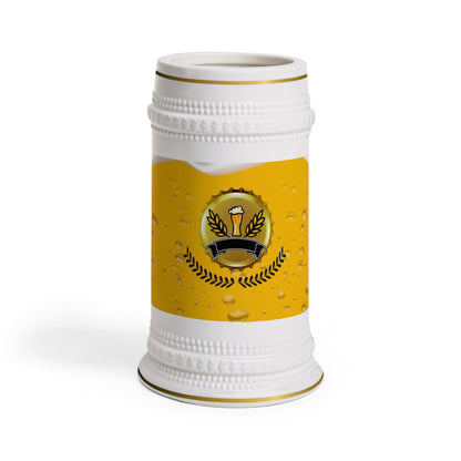 Ceramic beer stein mug with vintage design – perfect for beer lovers and festive celebrations.