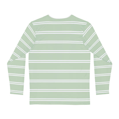 Men’s Sage Green & White Striped Breton Top – Long Sleeve Classic French Style Shirt