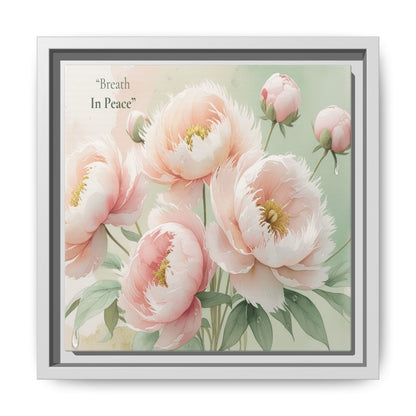 soft bloom pink flowers framed matte canvas. the delicate floral artwork bring fresh and soothing aesthetic