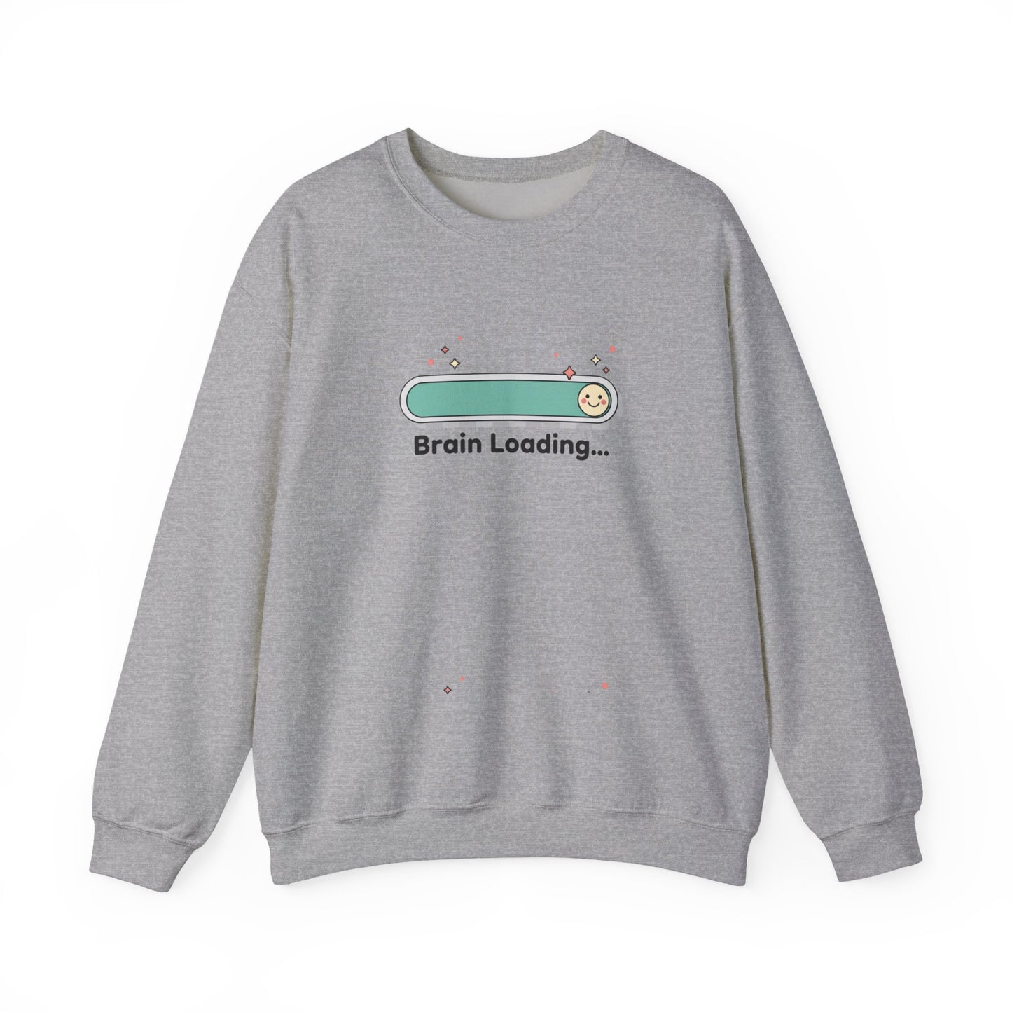 Gray sweatshirt with 'Brain Loading...' graphic on a white background