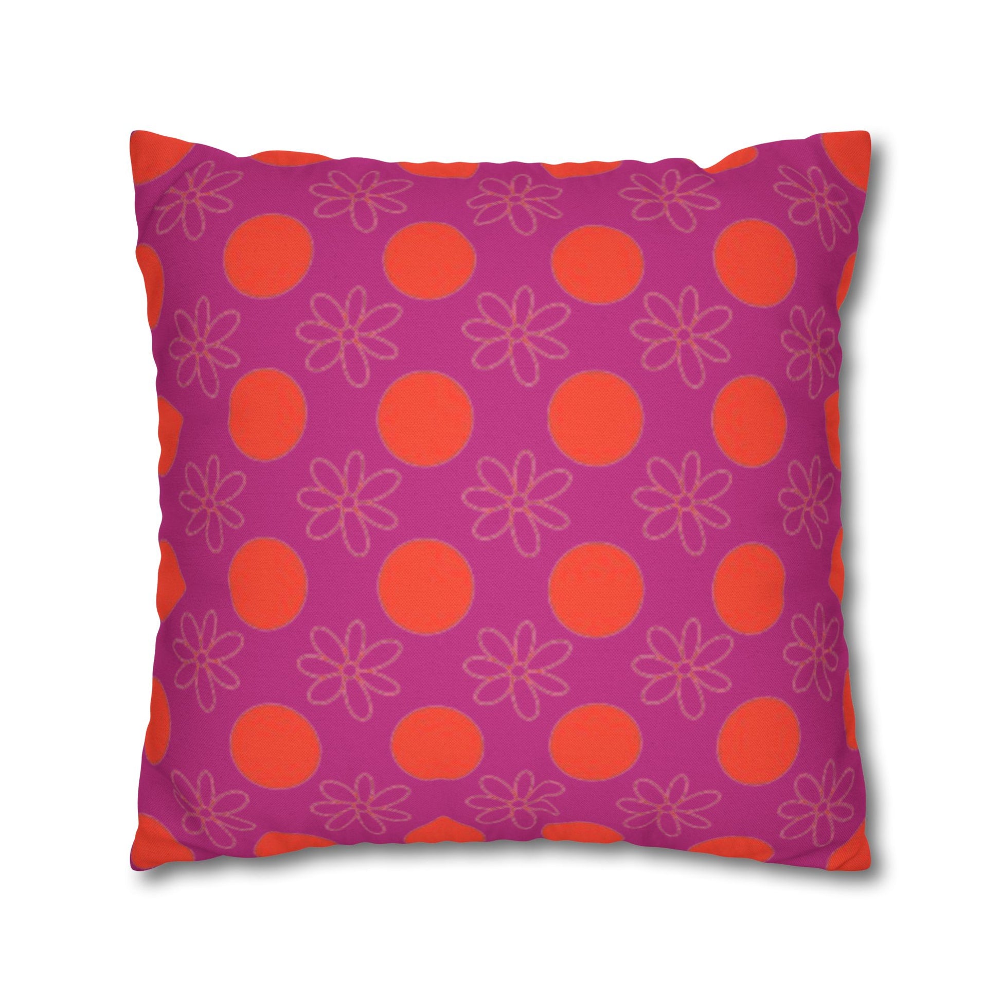 Decorative pillow with pink and orange pattern on a white background
