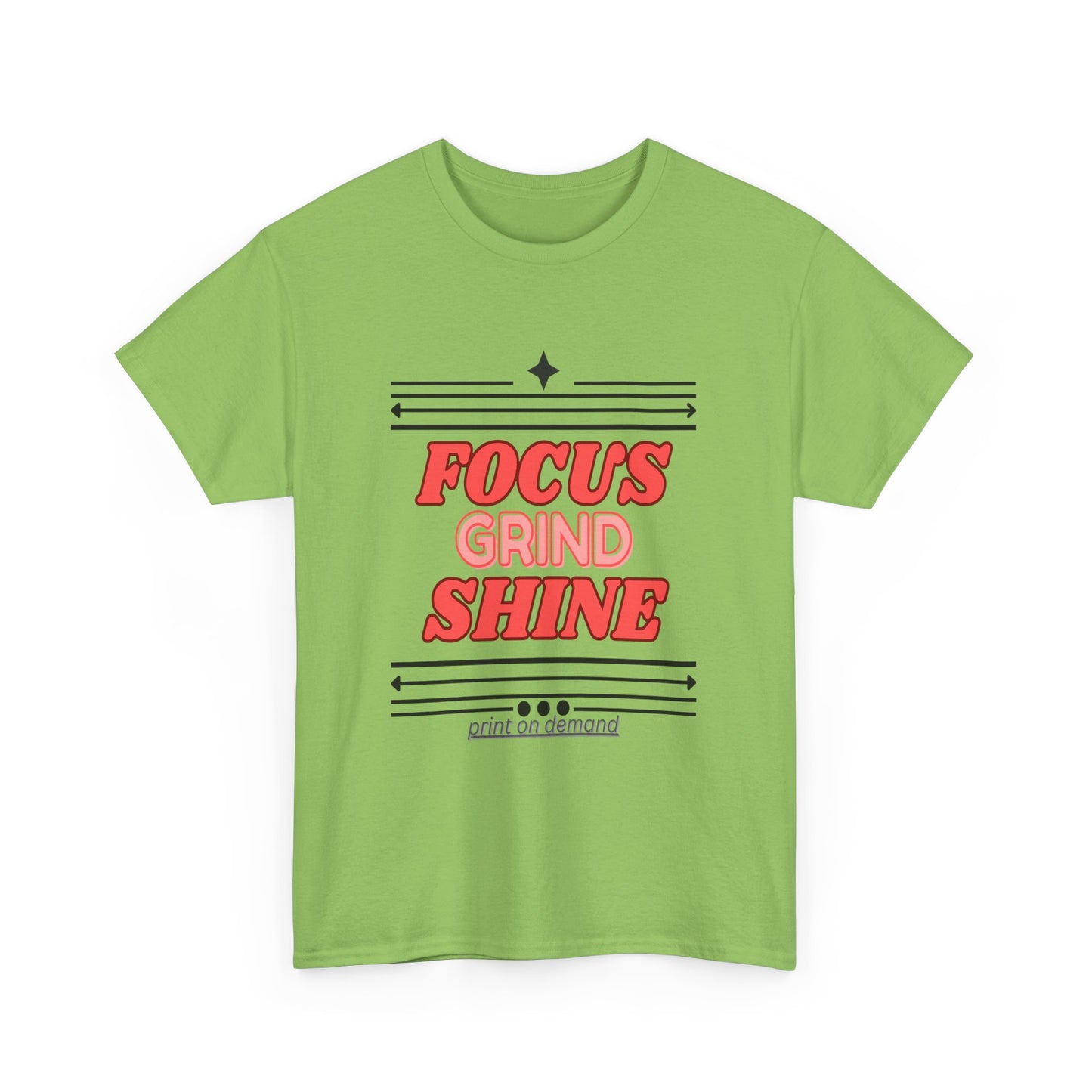 lime t-shirt with red and black text on a white background