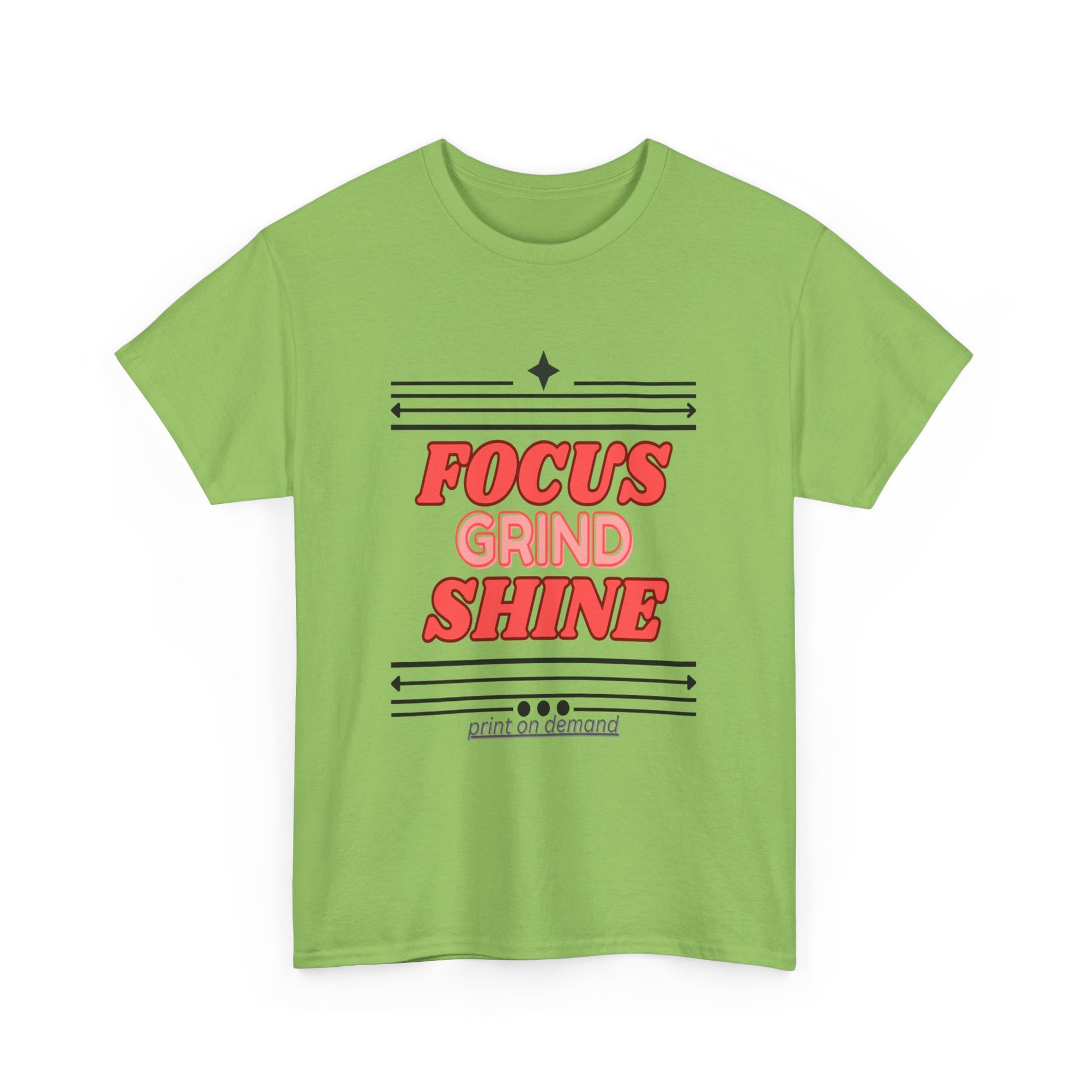lime t-shirt with red and black text on a white background