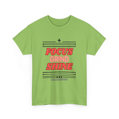 lime t-shirt with red and black text on a white background