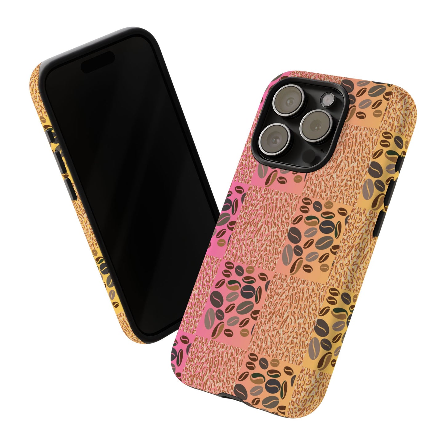 Tough Phone Case – Coffee Bean & Tiger Print with Gradient Background