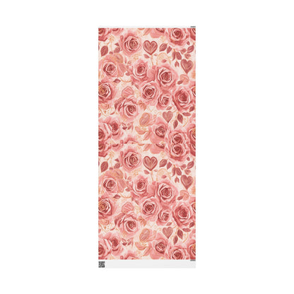 Floral Rose Wrapping Paper Roll — Vintage Pink Roses Gift Wrap for Weddings & Mother’s Day
