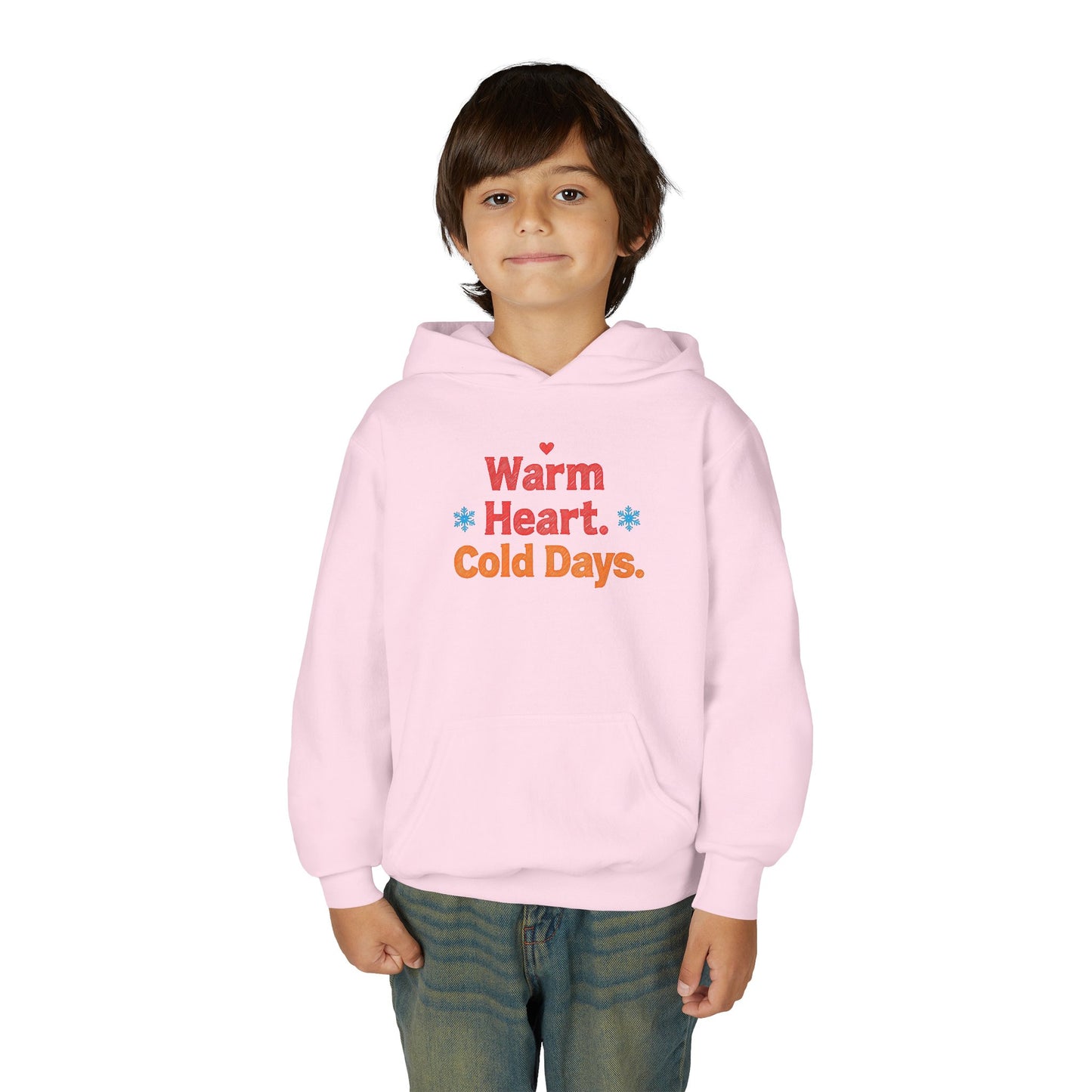 Child wearing a pink hoodie with text on a white background