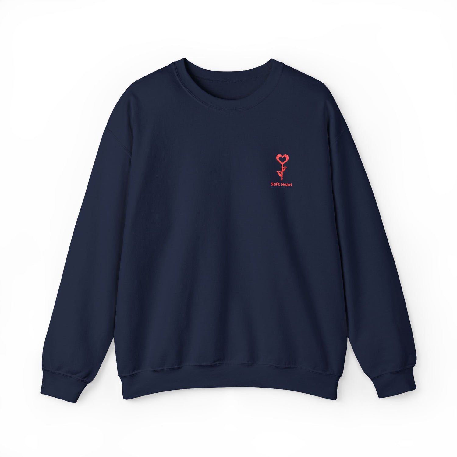 Navy blue sweatshirt with a red logo on a white background