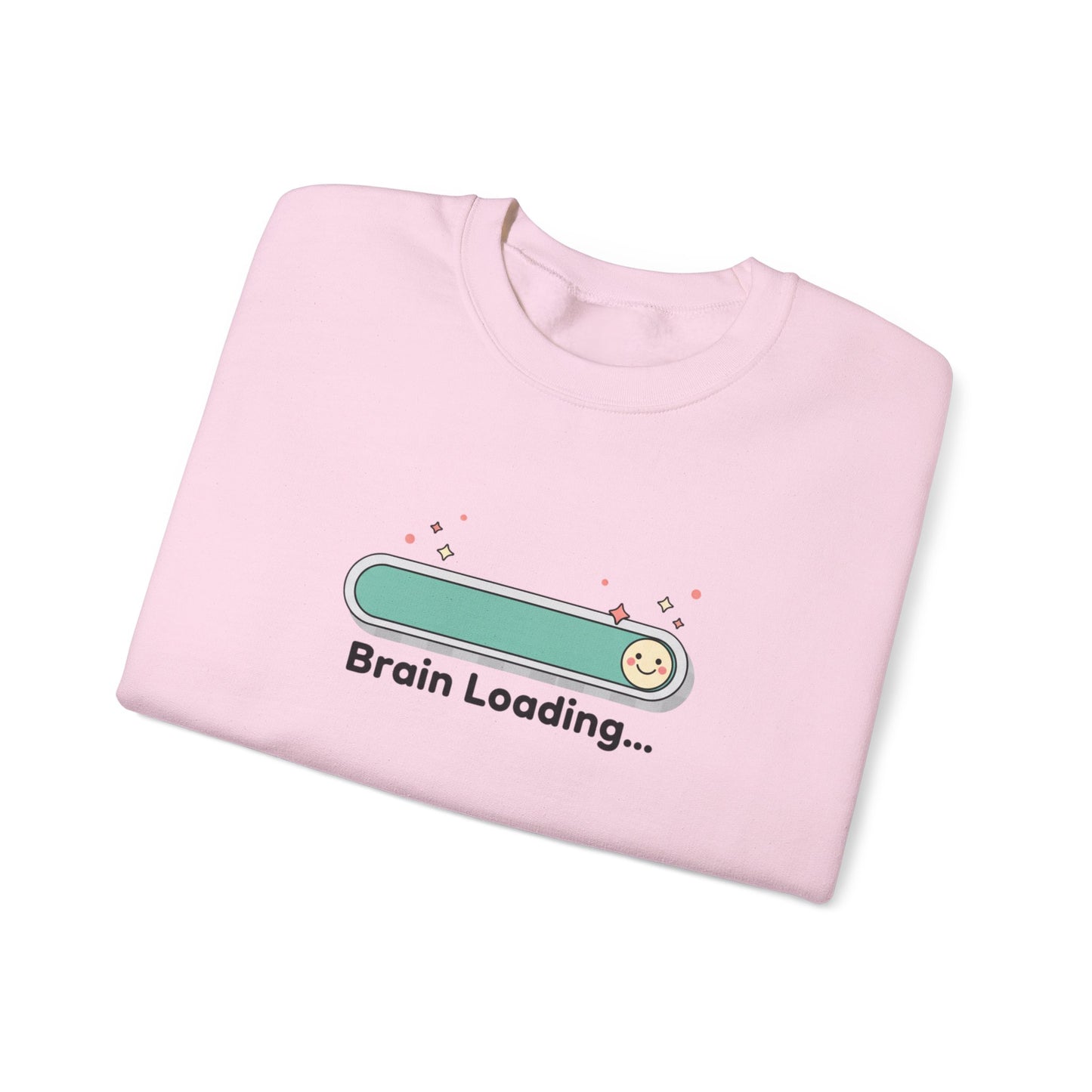 Pink t-shirt with 'Brain Loading...' graphic on a white background