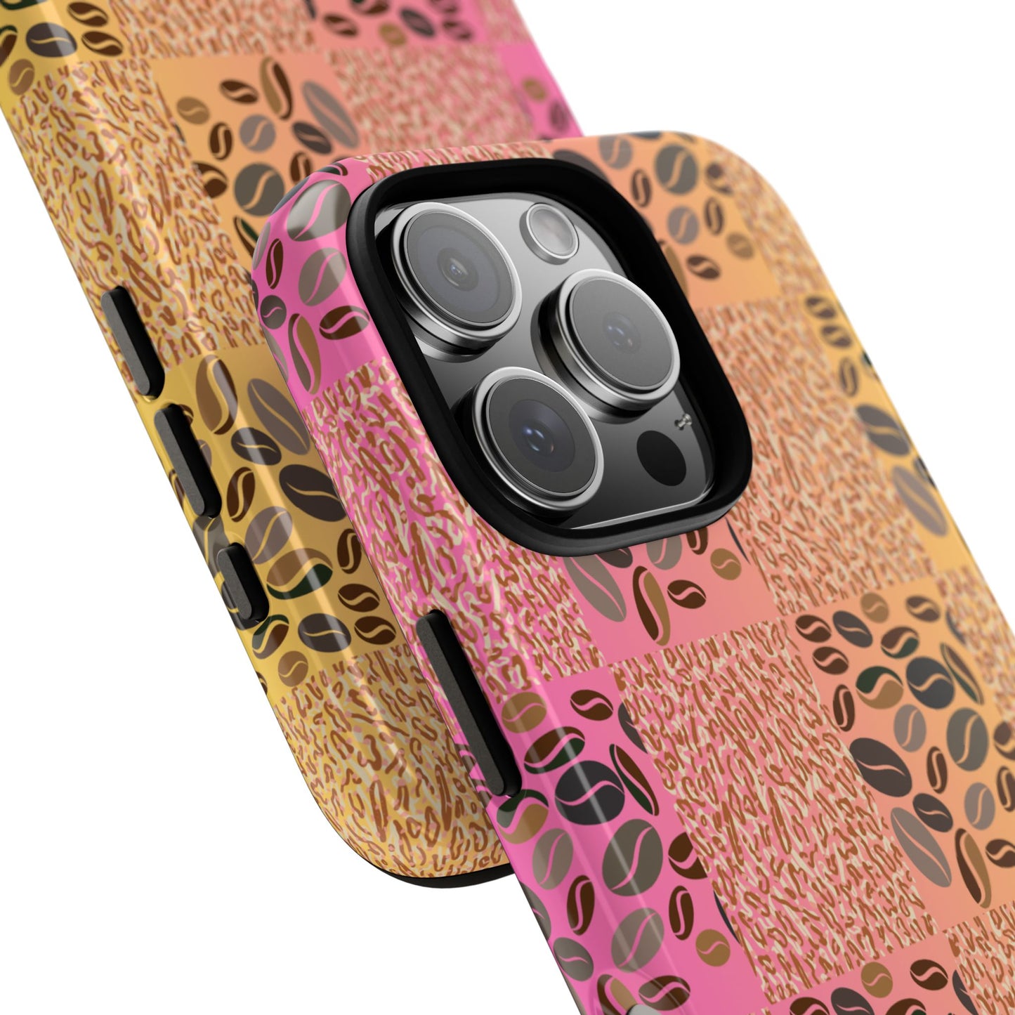 Tough Phone Case – Coffee Bean & Tiger Print with Gradient Background