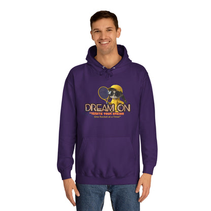 Person wearing a purple hoodie with a graphic design