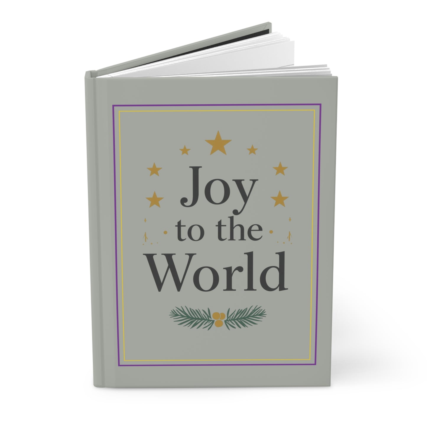 Book with 'Joy to the World' text on a gray cover with decorative elements