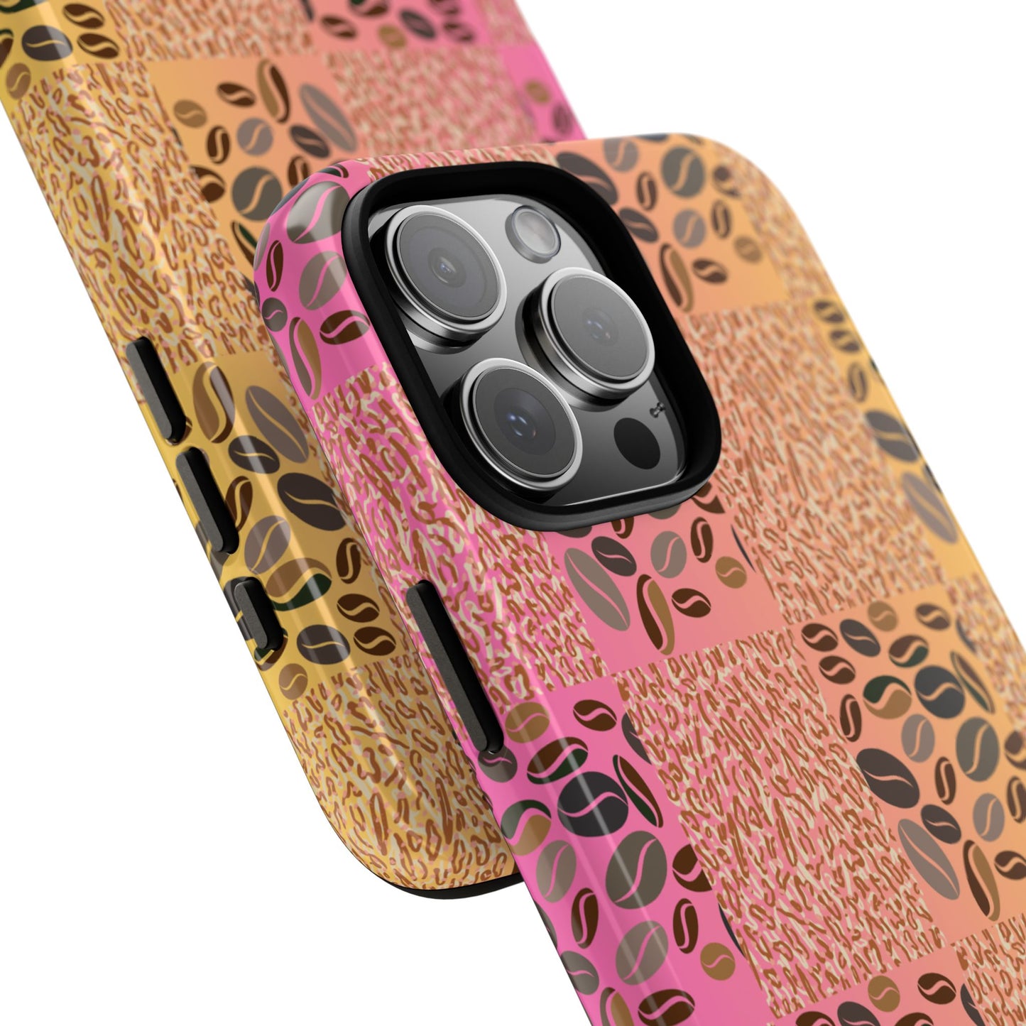 Tough Phone Case – Coffee Bean & Tiger Print with Gradient Background