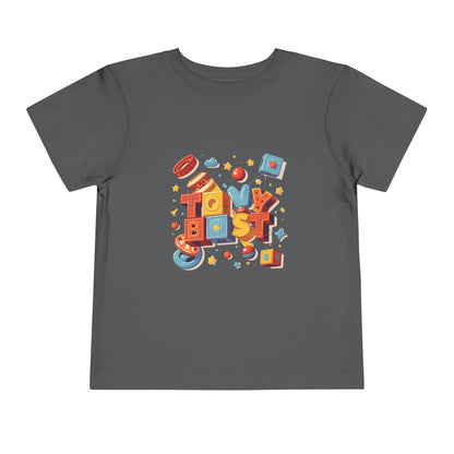 Colorful Throwback Kid graphic on t-shirt inspired by 90s toys and primary color retro