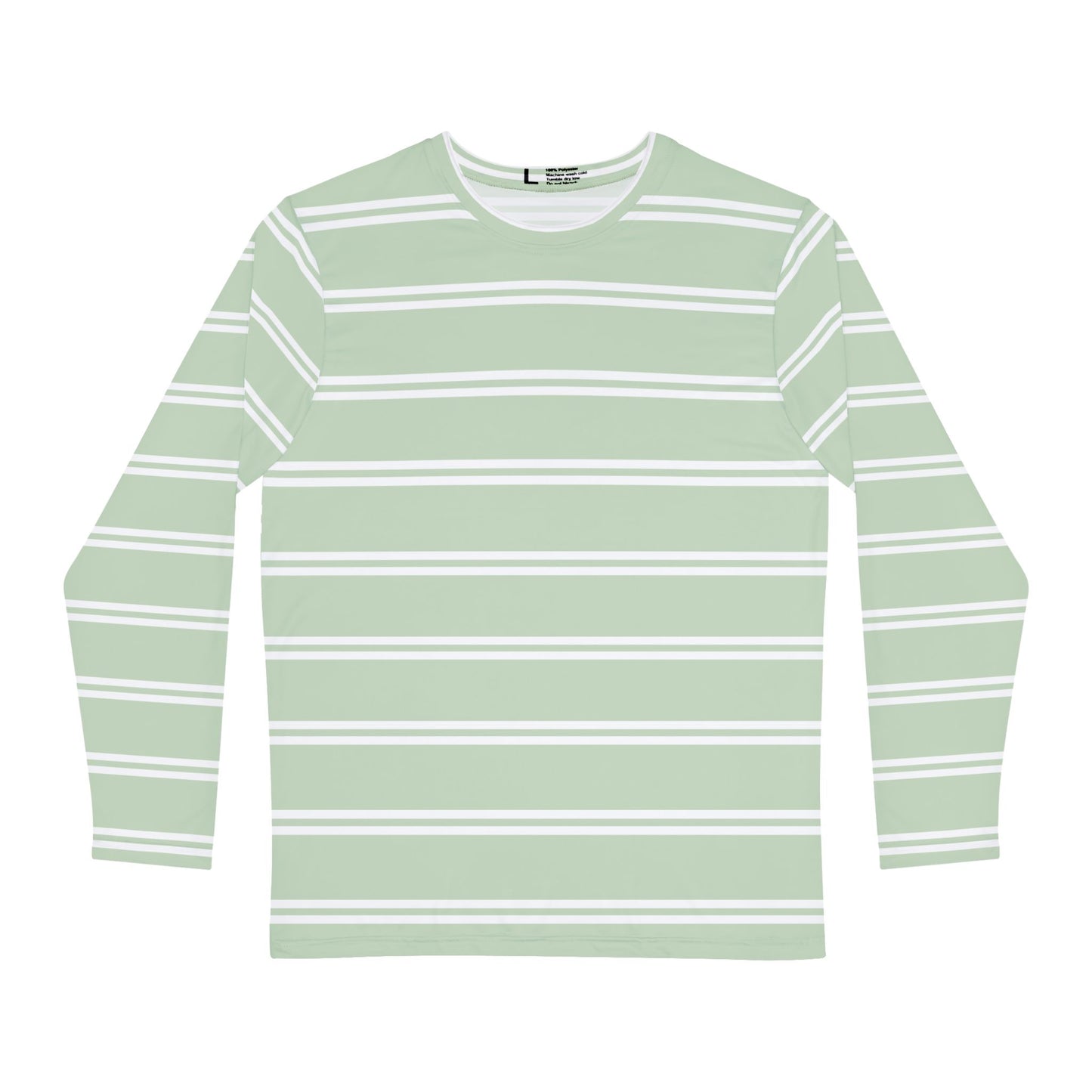 Men’s Sage Green & White Striped Breton Top – Long Sleeve Classic French Style Shirt