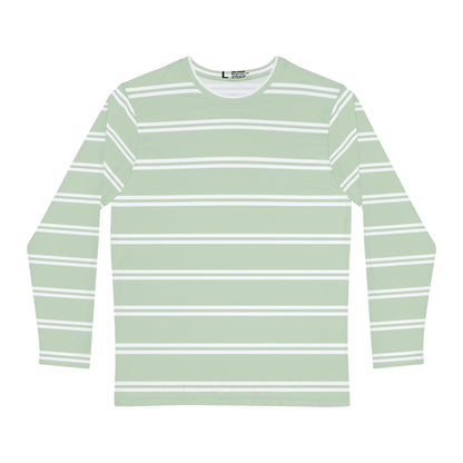 Men’s Sage Green & White Striped Breton Top – Long Sleeve Classic French Style Shirt