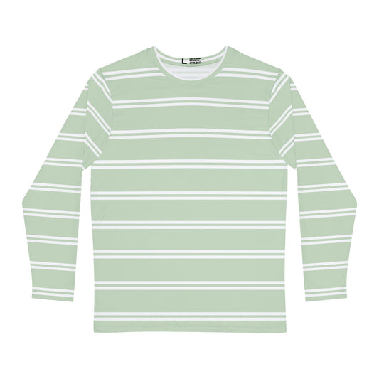 Men’s Sage Green & White Striped Breton Top – Long Sleeve Classic French Style Shirt