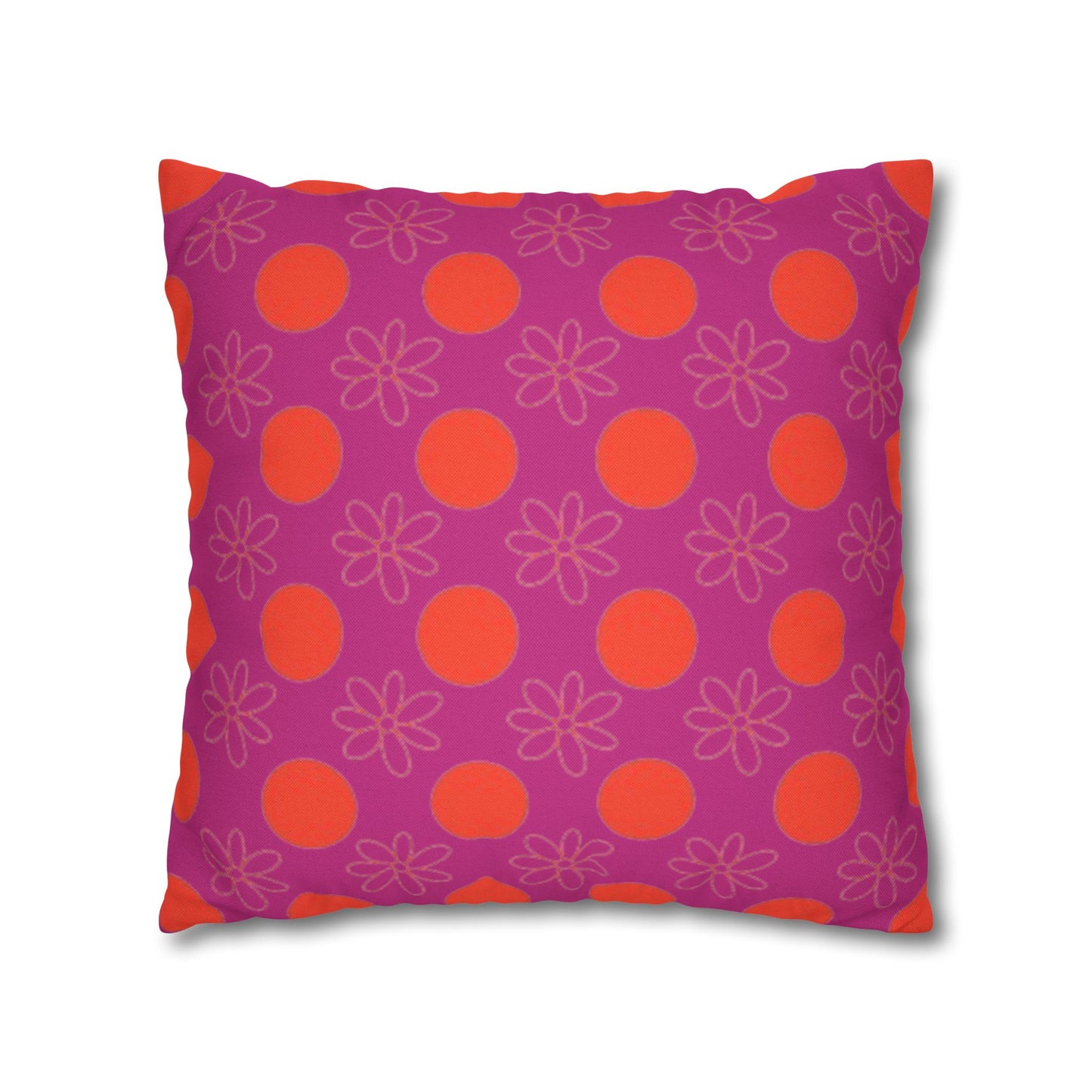 Decorative pillow with pink and orange pattern on a white background