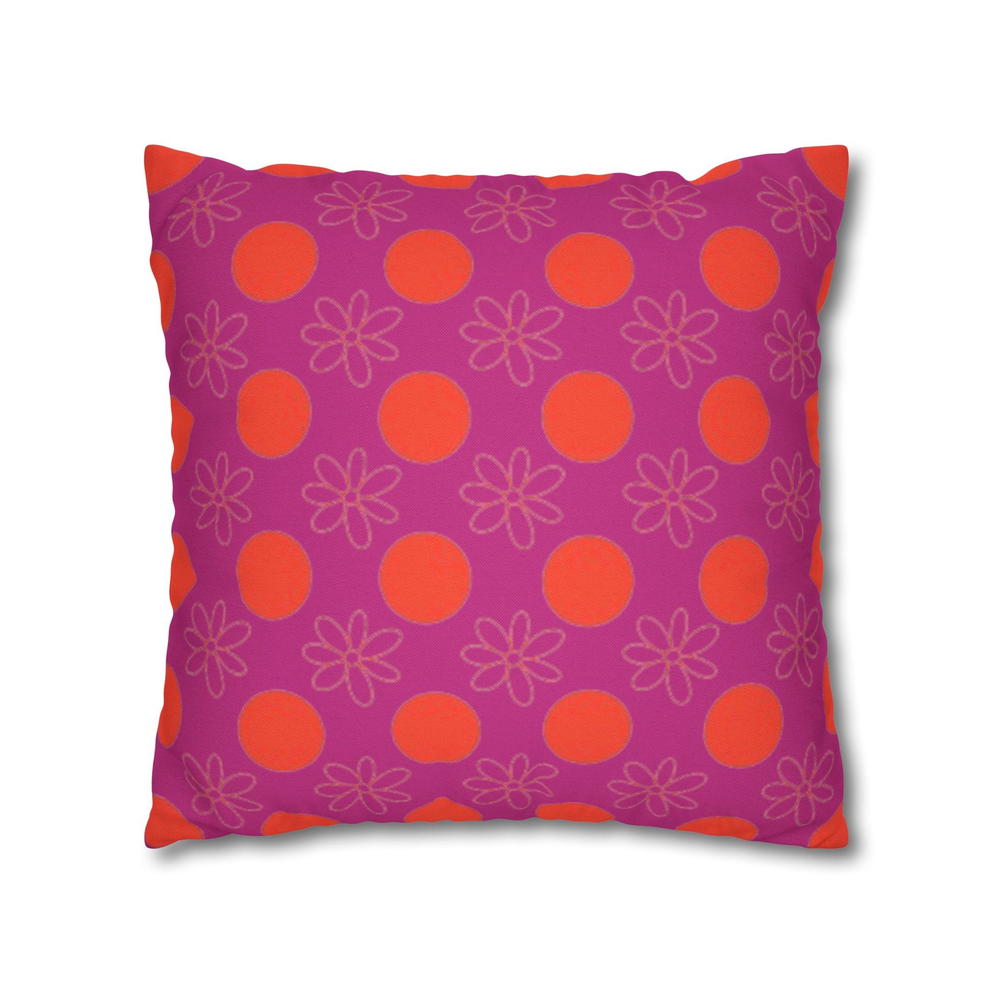 Decorative pillow with pink and orange pattern on a white background