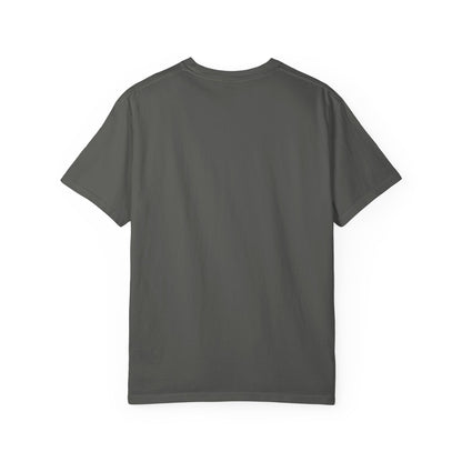 Back side of plain garment-dyed t-shirt