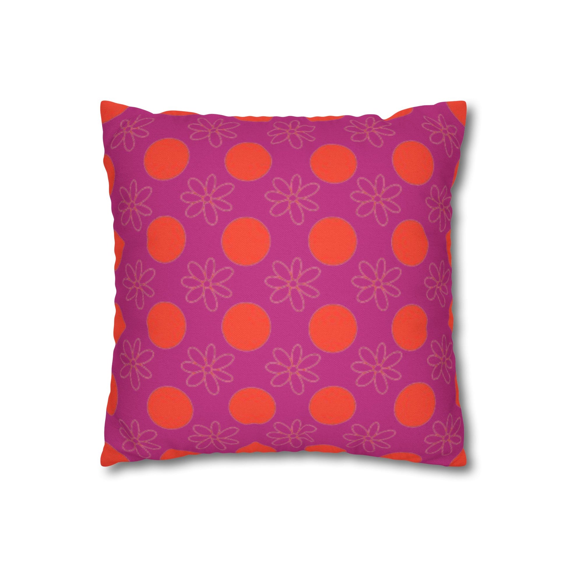 Decorative pillow with pink and orange pattern on a white background
