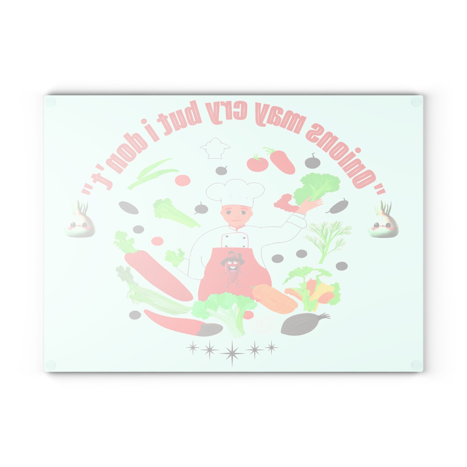 Colorful illustration of a chef surrounded by vegetables with text on a light green background