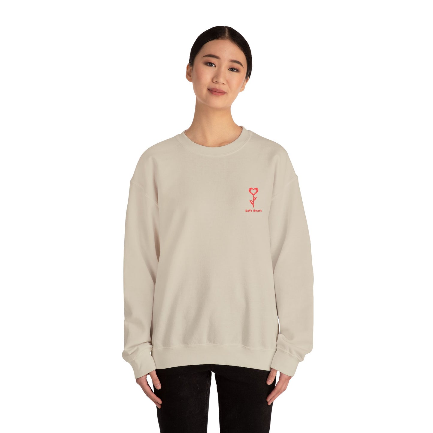 Unisex Crewneck Sweatshirt with “Soft Heart” Embroidery – Premium Minimal Heart Design