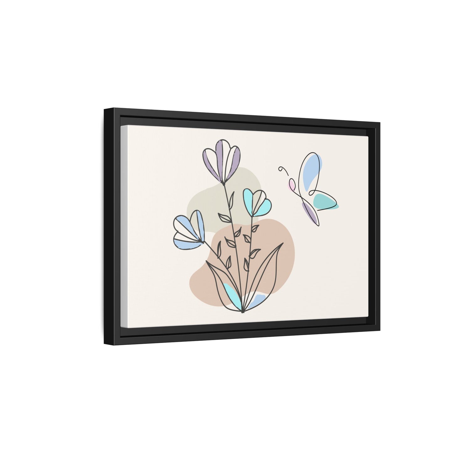 Framed artwork with abstract floral design on a beige background