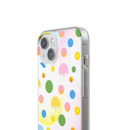 A semi-transparent matte finish mobile phone case with a multicolored dot pattern.