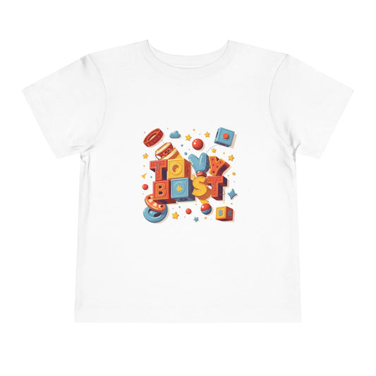 Colorful Throwback Kid graphic on t-shirt inspired by 90s toys and primary color retro