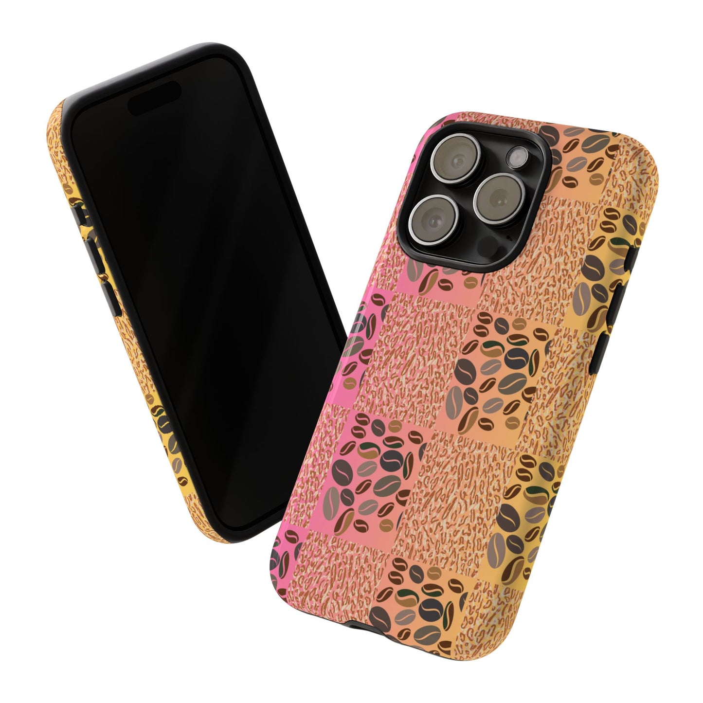 Tough Phone Case – Coffee Bean & Tiger Print with Gradient Background